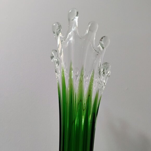 Mid Century Modern Green Art Glass Vase Vintage Stretch Swung Murano Style 17" - Picture 13 of 16
